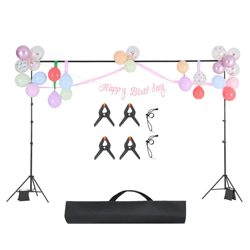 Backdrop Stand, 298 x 300 cm Adjustable Photo Backdrop Stand Kit, Portable Background Backdrop Stand with 4 Crossbars, Heavy Duty Projector Screen Stand, for Wedding, Photo Video Studio & Party