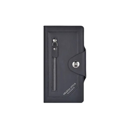 Black Vintage Men's Long Wallet Slim PU Leather Clutch with Multi Card Slots and External Zipper Pocket, Large Capacity Fashion Purse for Daily Use