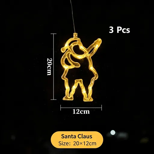 Warm White Santa Claus LED Suction Curtain Lights 3 Pack, Battery Operated Fun Christmas Window Lighting Ornament