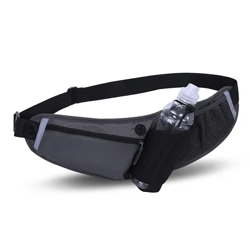 Black Adjustable Large Capacity Outdoor Sports Running Waist Pack(Waistline 70-160CM) - Multifunctional Marathon Pouch With Water Bottle Holder & Headphone Exit