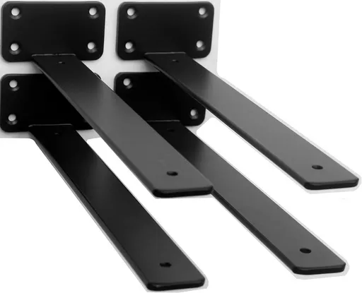 12 inch Black Hidden L Shelf Bracket (1.6 Inch Thicked) Iron Floating Shelf Brackets Rustic Industrial Metal Brackets for Shelf Support - Black - Size 4 Pack