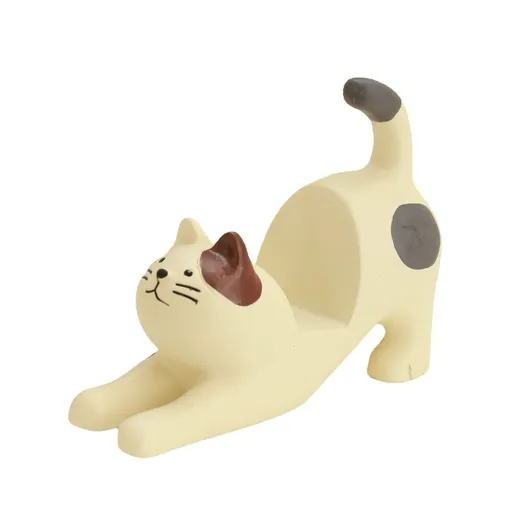 Lazy Cat Desktop Phone Stand Black Tablet Universal Stand Decoration，Cream Cat with Brown Ear Patch Smartphone Stand
