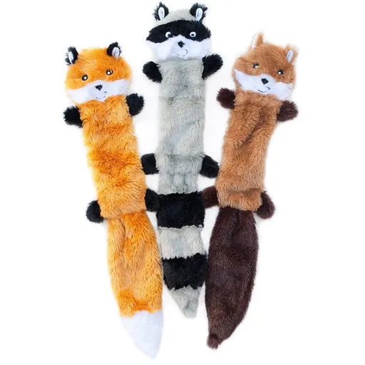 3 Soft Raccoon, & Squirrel - No Stuffing Squeaky Dog Toys, Unstuffed Chew Toy for Small & Medium Breeds