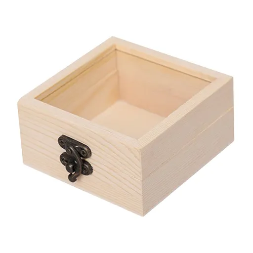 Wooden Box, Craft Gift Box Jewelry Display Case DIY Trinket Box Tabletop with Glass Cover Storage Container Jewlery Organizer