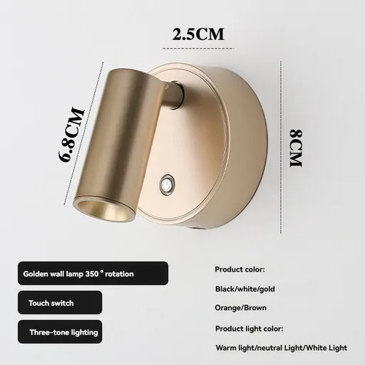 Wall Lamp Rotating Touch Switch Three-Tone Lighting Modern Gold Size 01