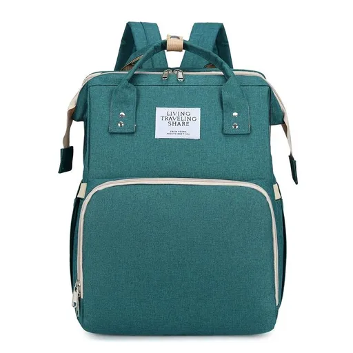 Convertible Baby Bed Diaper Backpack, Waterproof Oxford Multifunction Mommy Bag, 3-Way Hand/Shoulder/Backpack for Travel and Outdoor Use - Green
