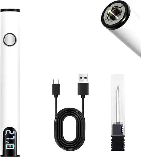 Rechargeable Thread Burner Kit Digital LCD Screen Displays for Intelligent Temperature Control Burning Pen with Three Settings of 2.7V, 3.7V and 4.2V,510 threaded battery - White - Size 3.5in