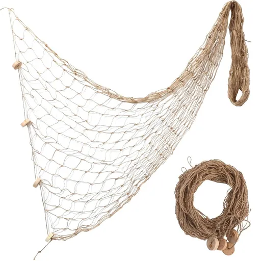Masteelf Light Brown Rope Netting Wall Decor Nautical Ocean Theme Seaside Decorative Net for Coastal Home