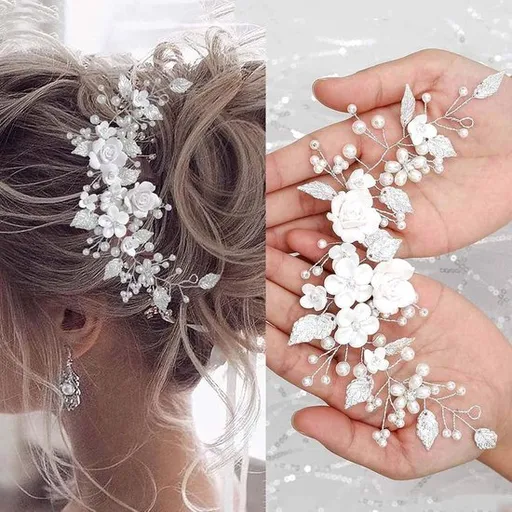 Hair Accessories - Hairpins - Hair Accessories for Women - Hair Accessories for Girls - Hair Accessories for Weddings - Silver Bridal Hair Accessories - Pearl Flower Tendril Bridal Hair Accessories - Crystal Bridal Hair Accessories - Suitable for Wom