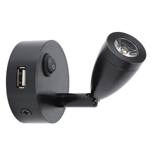 RV Reading Lamp Button Switch 350° Rotatable RV Spotlight with USB Port for Boat Yacht Motorhome 4000K DC10‑30V Black