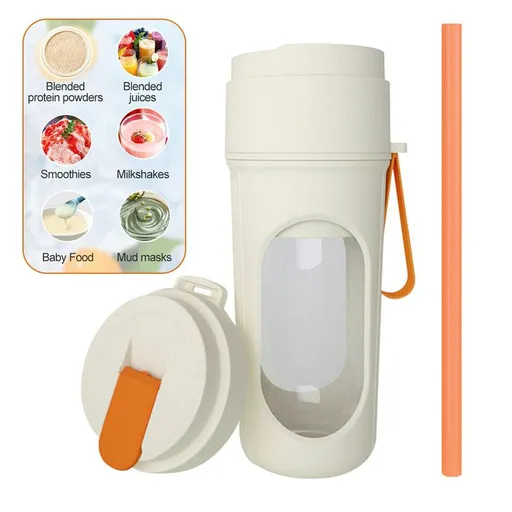 Portable Cordless Juicing Cup, Dual-Lid Design – 12-Blade Juicer, 1500mAh High Capacity, Compact Multi-Functional Portable Juicing Cup for Home Use – Orange