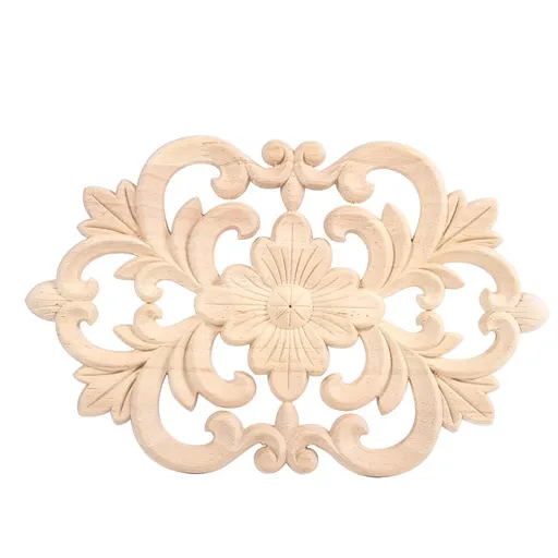 1Pc Wood Carved Onlay Applique Unpainted Furniture for Home Door Cabinet Decoration (22 x 14cm)