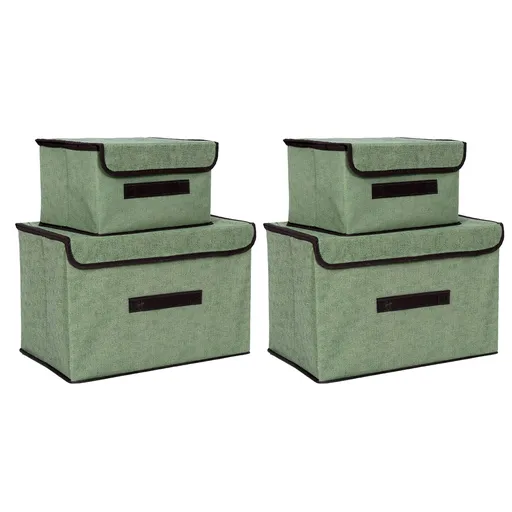 4 Pcs Non Woven Storage Box Case Dustproof Collapsible Two Large and Two Small for Household Home Light Green