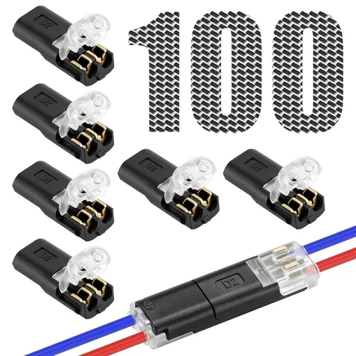 100Pcs 2 Pin Double Wire Plug in Connector Clip Wire Connectors Electrical Terminal Blocks Cable Connectors for LED Strip Light Household Automotive Wiring