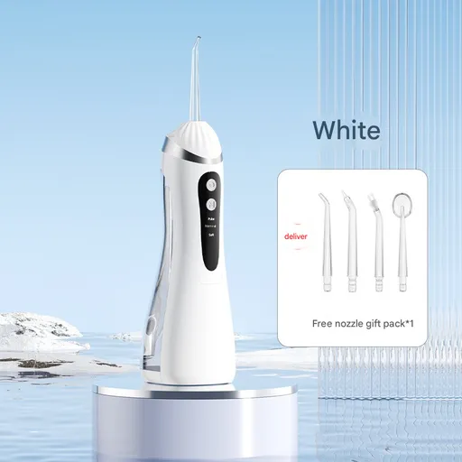Cordless Water Flosser Portable Teeth Cleaner 3 Modes 4 Jet Tips White