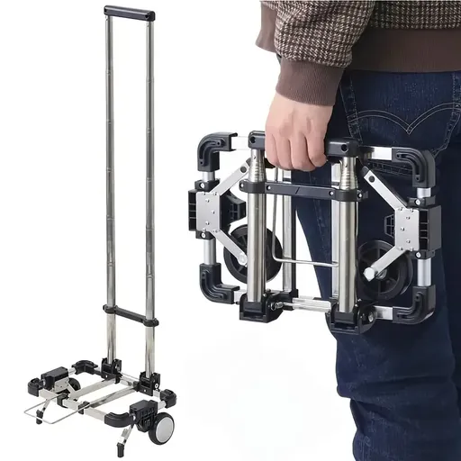 A4 Ultra-Foldable Shopping Cart: Stainless steel frame rust-proof and durable, folds to A4 size weighing only 1.1kg, unfolds in 3 steps with 25kg load capacity, saves effort for groceries, cargo, and travel, lightweight and portable, freeing your han