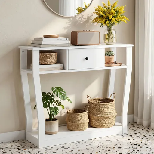 Artiss Console Table Entryway Hallway Sofa Side Table Drawer Shelf 100CM White