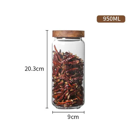 acacia wood lid, borosilicate glass jars, airtight food storage, grain storage containers, snack storage jars, kitchen organization, pantry organizers, Australian kitchen, eco-friendly storage - Clear - Size 950ml