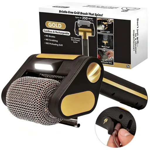 Vintage Brown Rechargeable Electric BBQ Brush, Stainless Steel Roller with LED Light, No Bristle Scratch-Free Cleaner, Portable Home Outdoor Barbecue Cleaning Tool, Great Christmas Present
