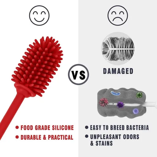 Silicone Bottle Cleaning Brush with Long Handle,Sports Bottle, Vase, Glassware, Perfect for Smaller Diameter Bottle Openings (Red)