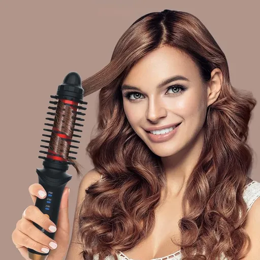 Cordless Curling Iron Brush for Women，Portable Hair Curler Brush Curling Wand with Extra Long Tourmaline Ceramic Barrel，Anti-Scald Instant Heated Styling Brush for Travel