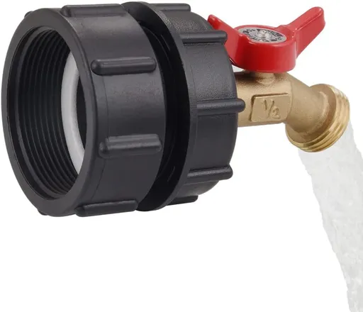 275-330 Gallon IBC Tote Tank Adapter 2" Fine Thread - 1/2" Male NPT Inlet × 3/4" Male GHT Outlet, Brass Hose Faucet Garden Hose Connector