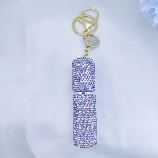 Portable Rhinestone Perfume Atomizer Keychain Refillable Spray Bottle for Travel Purse Bag Decoration and On the Go Fragrance Touch Ups (Purple)