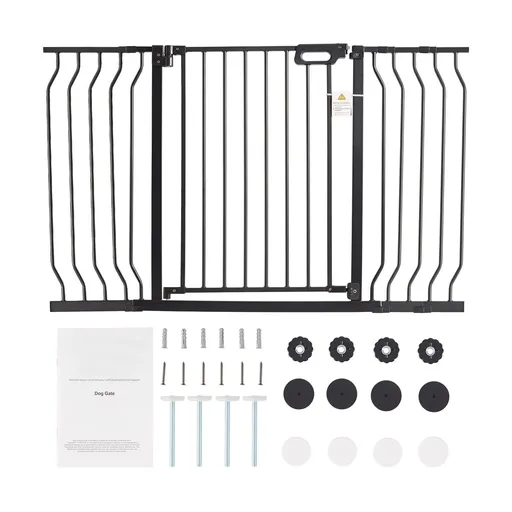 Baby Gate, 749-1346 mm Extra Wide, 762 mm High, Dog Gate for Stairs Doorways and House, Easy Step Walk Thru Auto Close Child Gate Pet Security Gate with Pressure Mount and Wall Mount Kit, Black