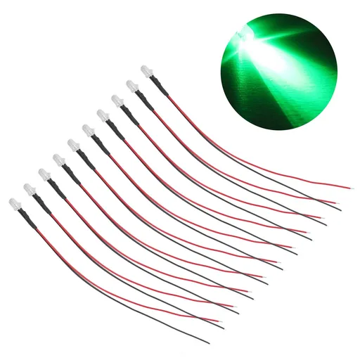 10pcs Lights Emitting Diodes 5mm Prewired Electronic LED Light Diodes for Decoration 5‑12V Green Light