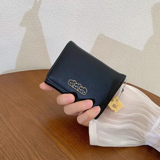 Black 2PCS Women's Compact Short Wallet - Premium Multi-Function Mini Coin Purse with Card Slots & Zip Closure