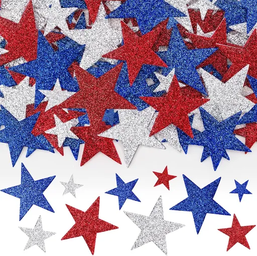 360Pcs Star Stickers - Red Blue Silver USA Patriotic Star Stickers Self Adhesive 4th of July Sticker Glitter Foam Stars Shaped Sticker for Kids Reward Art Craft Memorial Independence Day Decor