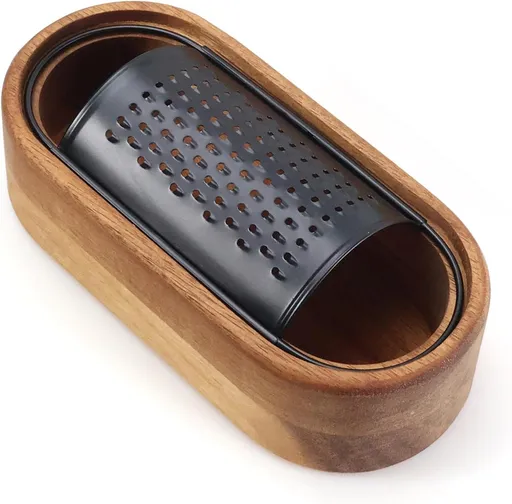 Acacia wood cheese grater, black multifunctional stainless steel fruit and vegetable cheese grater box, grater, kitchen tool(Without Handle)
