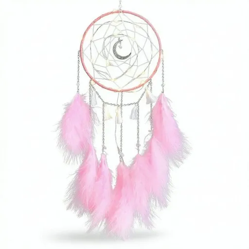 Pink Dream Catchers, Room Nursery Decor for Girls Boys, Handmade Feather Wall Decor with Lights, Home Ornaments Craft Gift