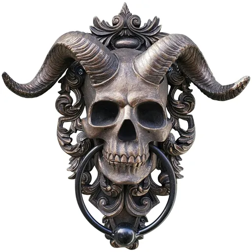 Horned God Skull Hanging Door Knocker-Heavy Duty Gothic -Graduation 2024 Decorations Home Decor (Gray)