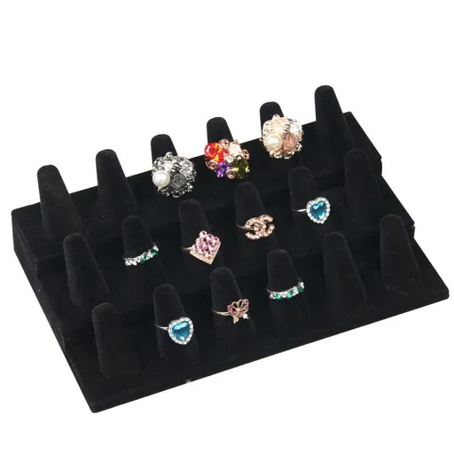 Ring Holder 18 Finger Ring Display Jewelry Holder Ring Organizer Ring Storage Showcase Rings Display for Selling Black Velvet