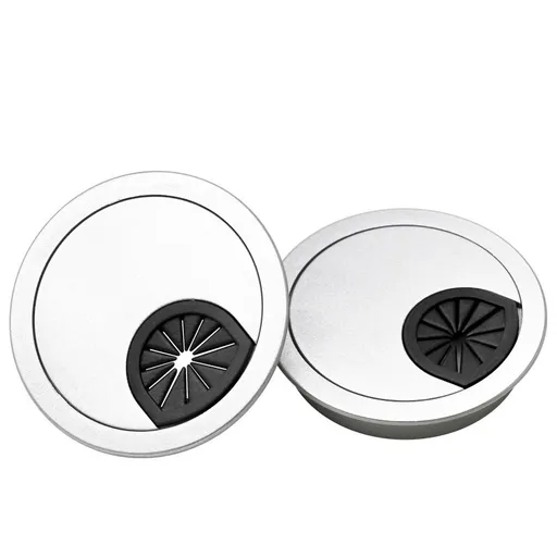 2 Pack 2 Inch Metal Desk Grommet for Wire Organizer, Brushed Silver Office PC Desk Cable Cord Organizer