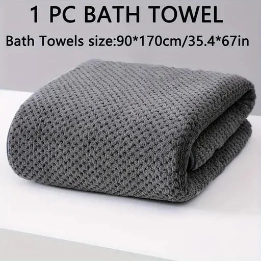 Modern Pineapple Grid Design Ultra-Soft Coral Fleece Bath Towel｜90x170cm Extra Thick Strong Absorption, Suitable for Bathroom, Gym, Hotel, and Home Use.(Dark grey)