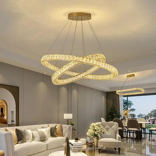 BAMDECOR C3313/2 Modern Crystal Chandeliers Lighting Fixtures Contemporary Round Chandelier Lighting Fixtures Crystal Pendant Ceiling Lights(Gold)