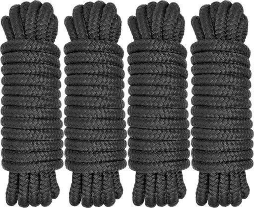 Boat Dock Lines 1/2" x 15' - Double Braided Nylon Boat Ropes for Docking with 12" Loop, Marine-Grade High Strength Boat Lines Dock Rope, Premium Marine Rope Mooring Lines, Easy Handling - 4 Pack,Black