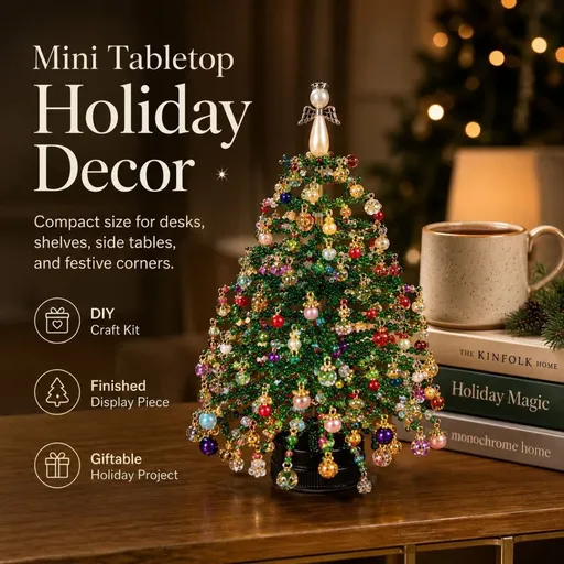 New DIY Beaded Christmas Tree Kit, Handmade Mini Desk Xmas Bead Art, 3D Crystal Bead Christmas Tree Making Kit, Colorful Beads&Wire,Holiday Tabletop Decoration - Spring - Size 20.5*12*3cm