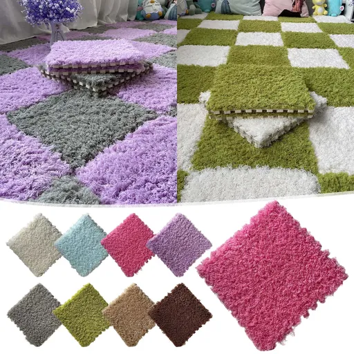 Puzzle Carpet Squares Soft Furry Play Mat Tiles for Home Playroom Decoration Cozy Climbing Area Rug for Kids Family Activity Spaces Gray