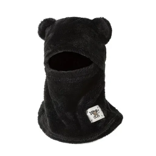 Cute Bear Ear Plush Integrated Balaclava Hat, 4-in-1 Windproof Warm Neck and Face Cover Hat - Black