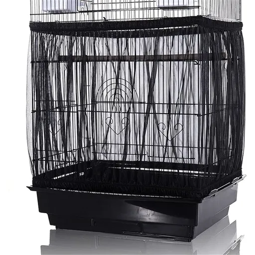 Bird Cage Seed Catcher, Large, Stretchy Form Fitting Mesh Skirt Cover for Parrot Enclosures, Light and Breathable Fabric, Prevent Scatter and Mess, Reusable,Adjustable, Lightweight,Black S