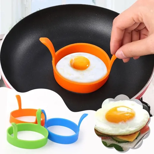 3-Pack Non-Stick Silicone Egg Rings for Breakfast - Round Pancake & Egg Molds, 10.5cm Diameter, Heat Resistant to 220°C, Easy Release & Clean, Yellow Blue Green