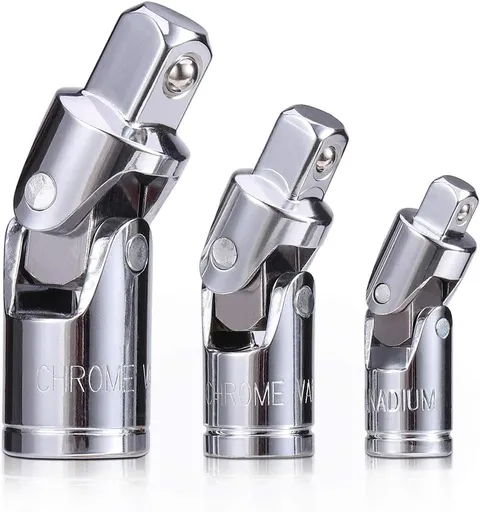 3PCS Universal Joint Socket Set, Chrome Vanadium Steel Swivel Socket Adapter Set, 1/4IN, 3/8IN, 1/2IN Drive Universal Joint Set