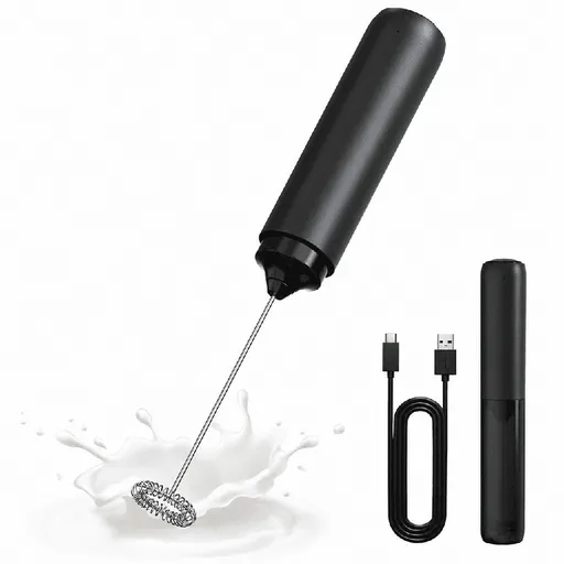 Rechargeable Milk Frother Hanheld, Electric Foam Maker Drink Mixer with Stainless Steel Whisk, Portable Hand Frother Wand for Coffee Matcha Lattes Cappuccino, Kitchen Gifts, Black