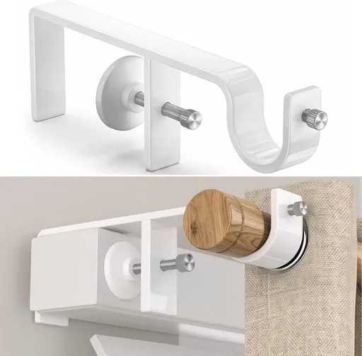 2 Pack Over-Blinds Curtain Rod Brackets for Outside-Mounted Blinds, No Drill, Adjustable Fit - White