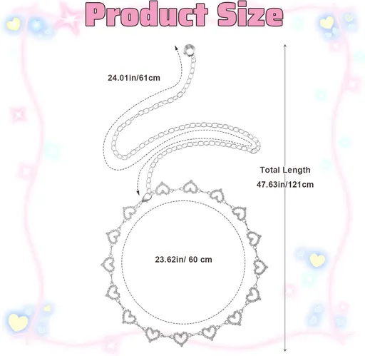 Xindojuz Heart Chain Belts for Women, 48" Fashion Waist Chain Rhinestone Flower Girls Belt, Adjustable Metal Body Belly for Dresses Jeans Bikini Jewelry Heart Waist Necklace Bikini Chains