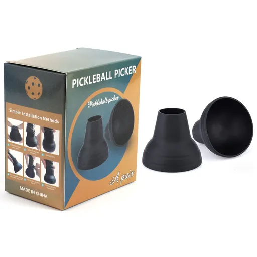2-piece Black Silicone Pickleball Ball Retriever Attachment for Paddle Handle Easy Ball Pickup Training Accessory No Bend Training Aid for Players