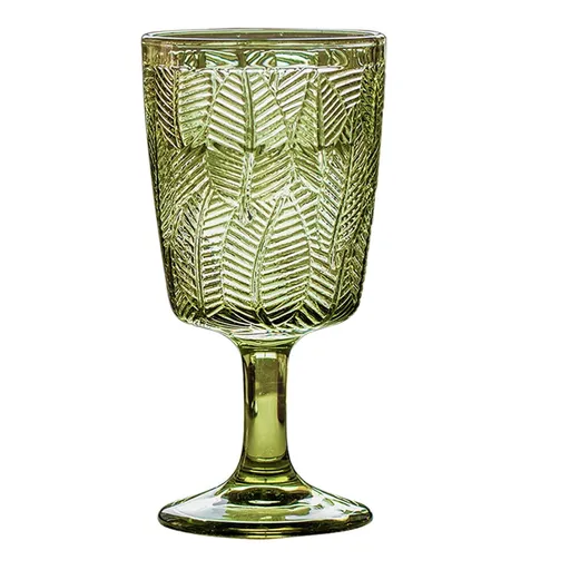 300ml Embossed Glass Wine Goblet with Retro Leaves Pattern, Elegant Water and Drinks Cup for Home and Party Use